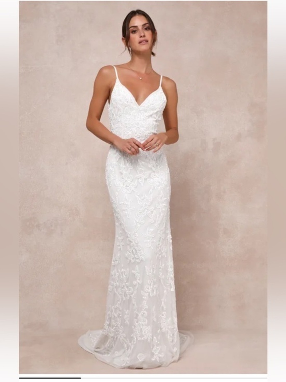 NWT Lulus Everlasting Passion White Sequin Beaded Backless Maxi Dress